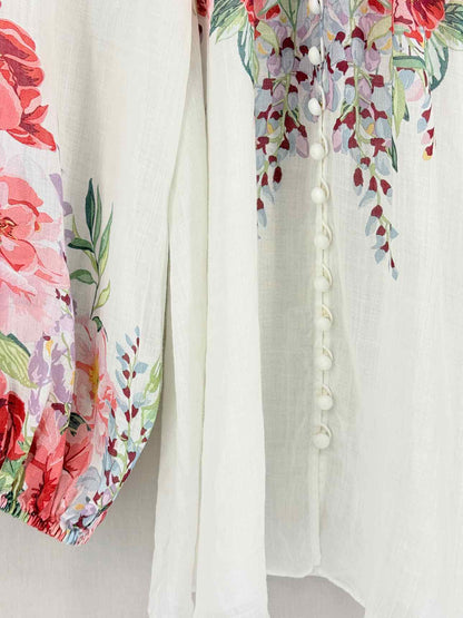 ZIMMERMANN White Multicolor Floral Size Medium Blouse