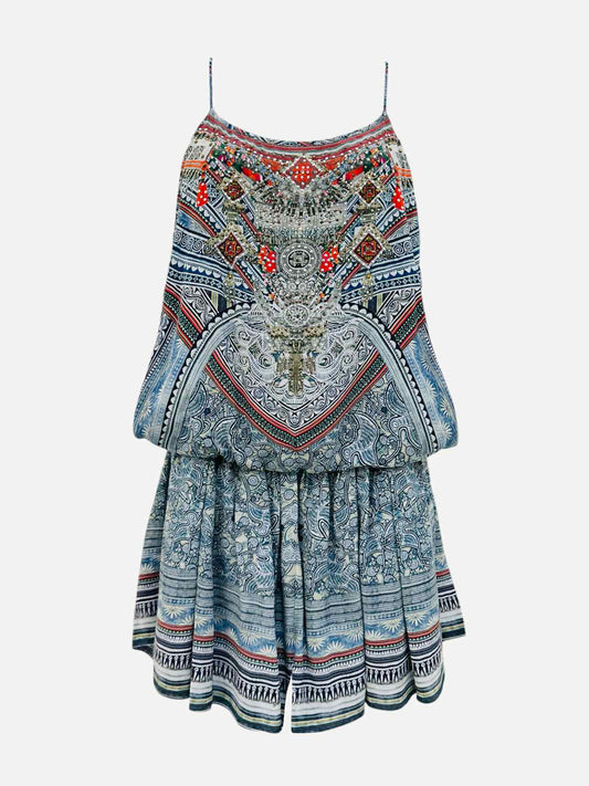 CAMILLA Blue Multicolor Printed Playsuit