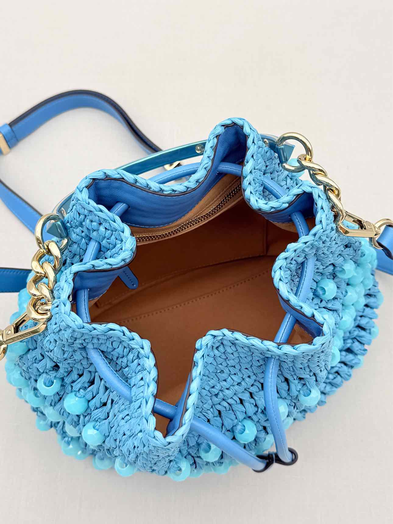 JIMMY CHOO Bon Bon Blue Bucket Bag