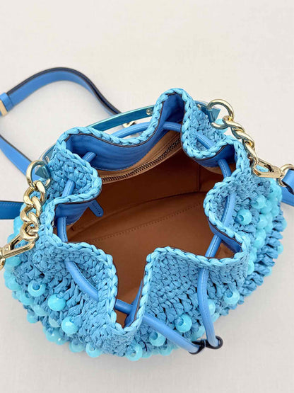JIMMY CHOO Bon Bon Blue Bucket Bag