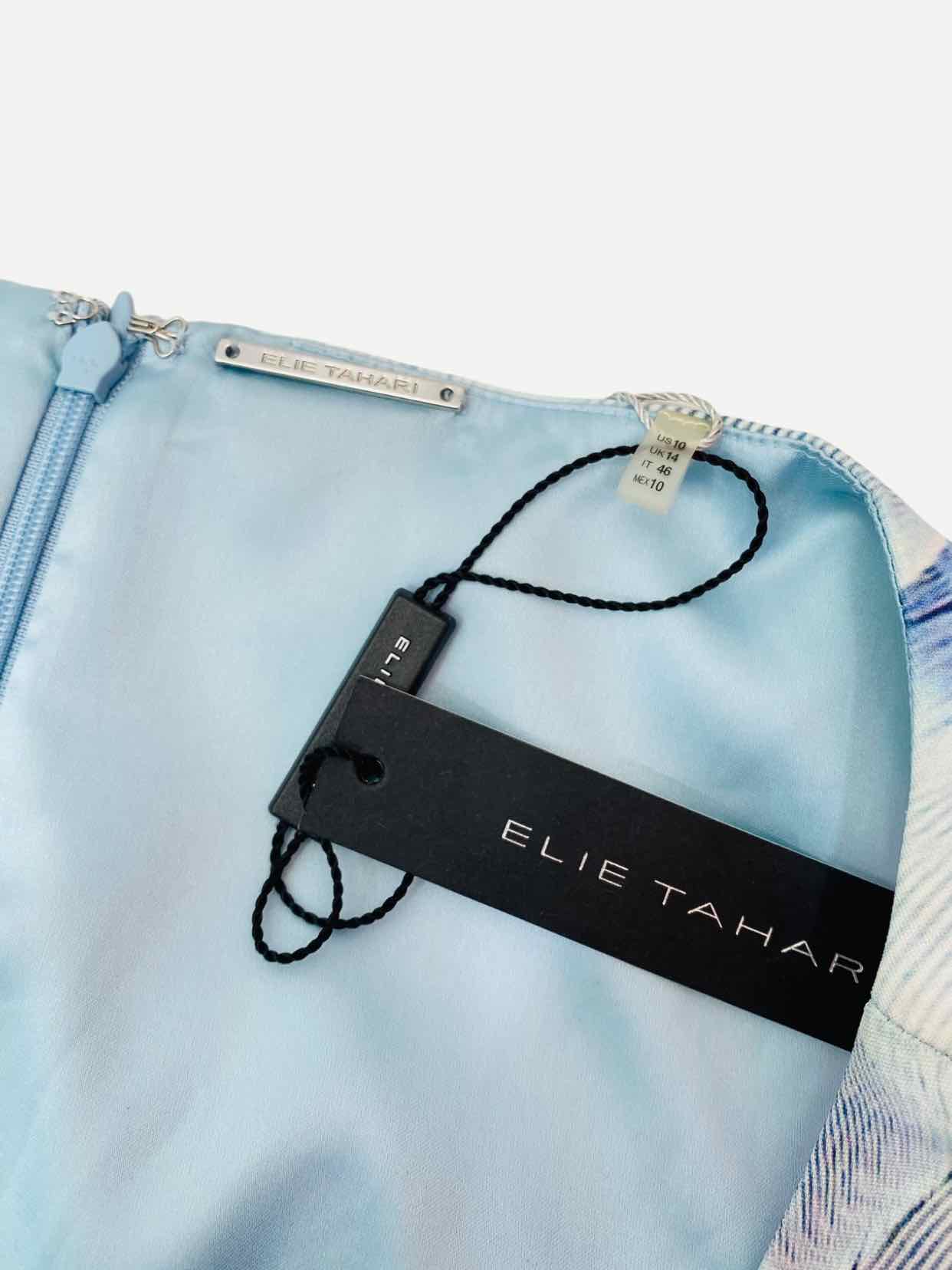 ELIE TAHARI Blue Printed Size US 10 Knee Length Dress