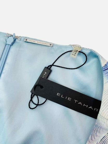 ELIE TAHARI Blue Printed Size US 10 Knee Length Dress