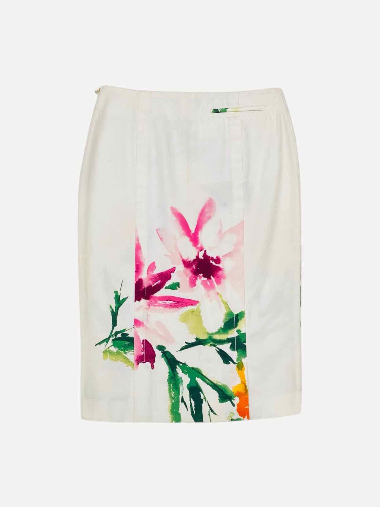 GF FERRE Pencil White, Green & Orange Knee Length Skirt