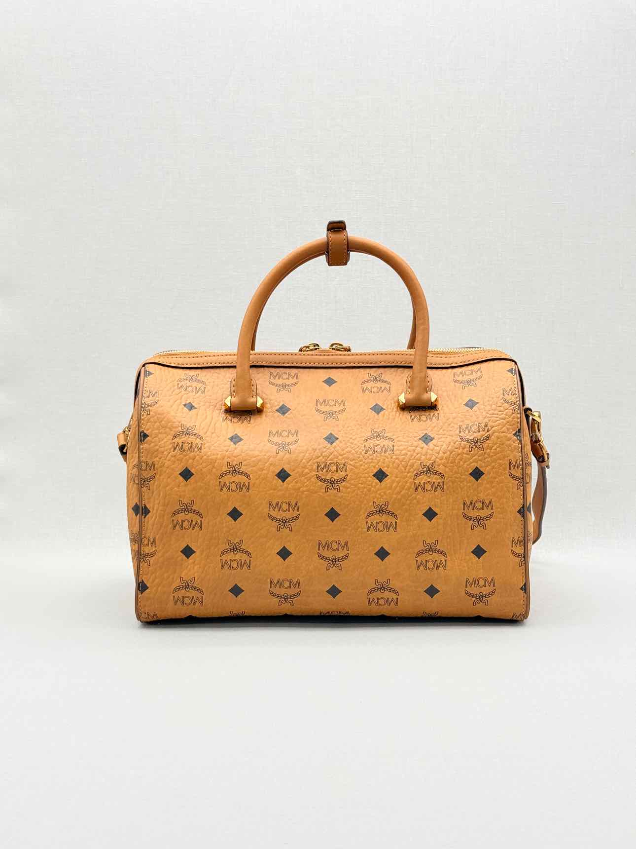 MCM Boston Brown Monogram Top Handle
