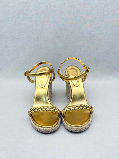GIANVITO ROSSI Metallic Gold Braided Size EU 41 Wedges