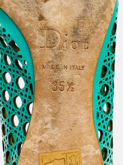 CHRISTIAN DIOR Pointed Toe Green Flats 35.5