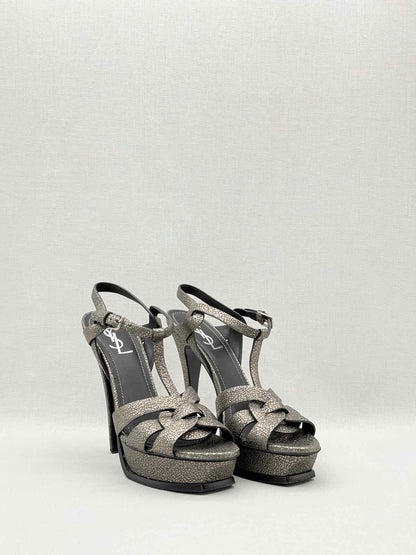 YSL Tribute Metallic Grey Size EU 40 Platform Sandals