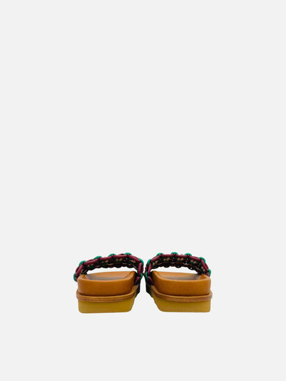 CHLOE Wavy Flatform Crochet Tan Multicolor Slides