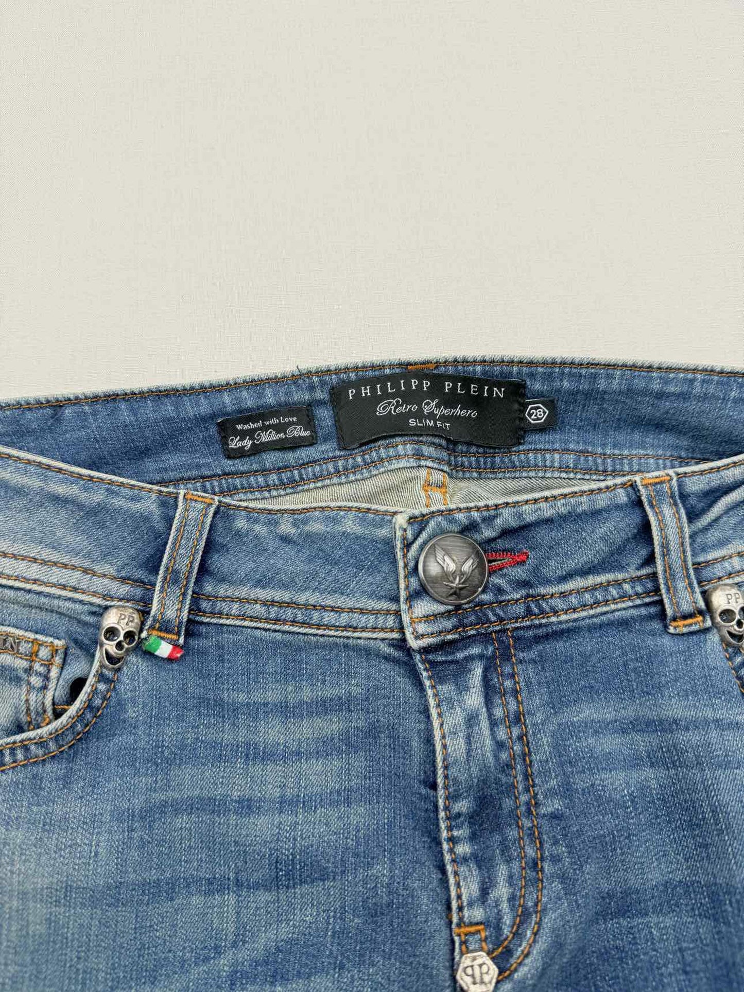 PHILIPP PLEIN Retro Superhero Blue Size 28 Jeans