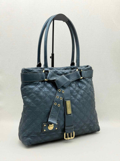 MARC JACOBS Bruna Metallic Blue Quilted Tote Bag