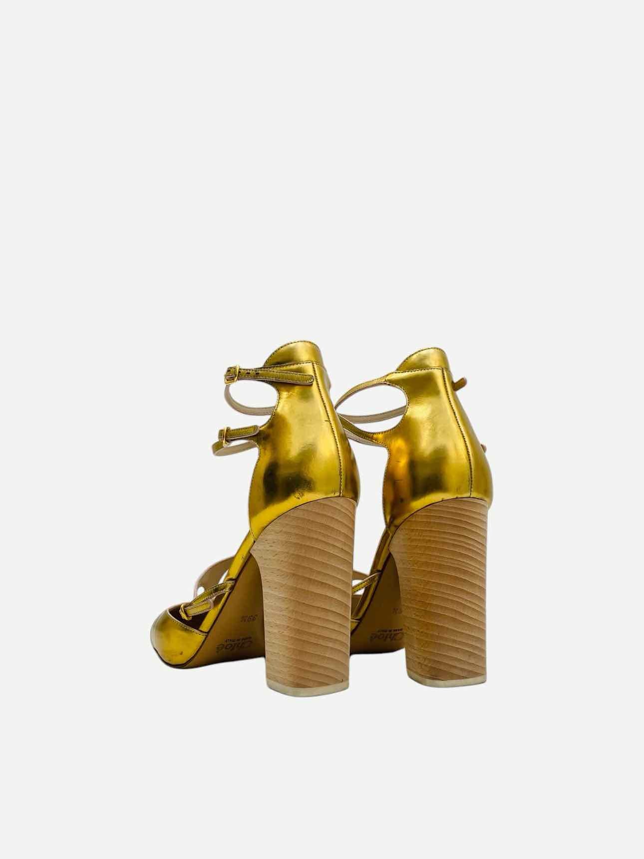 CHLOE Ankle Strap Metallic Gold Heeled Sandals