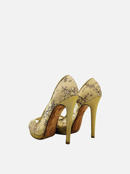 OSCAR DE LA RENTA Open Toe Beige Pumps 38.5