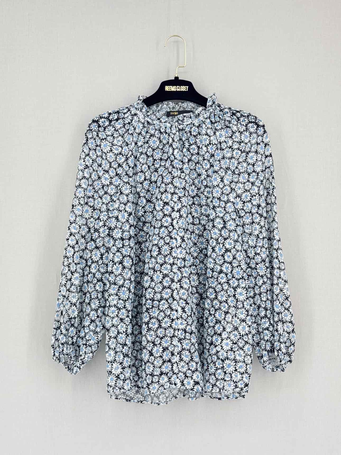 MAJE Blue Multicolor Daisy Print Size US 0 2 PC Top