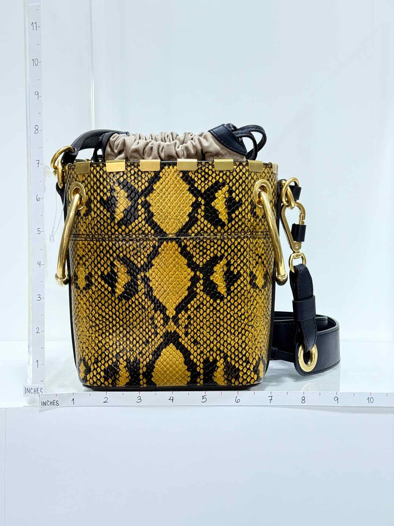 CHLOE Roy Yellow & Black Python Embossed Bucket Bag