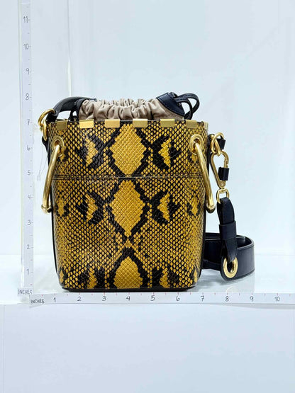 CHLOE Roy Yellow & Black Python Embossed Bucket Bag