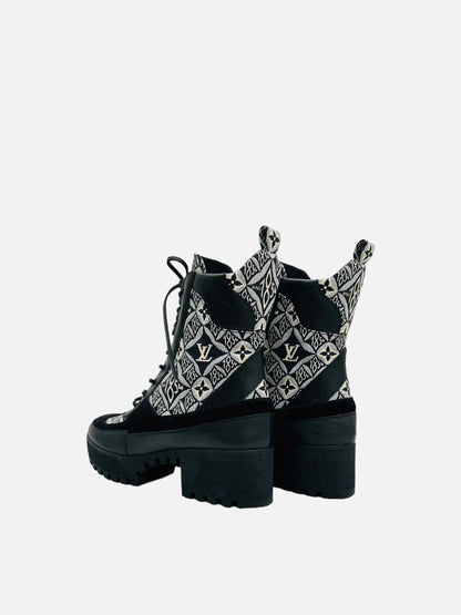 LOUIS VUITTON Black & White Monogram Ankle Boots 40