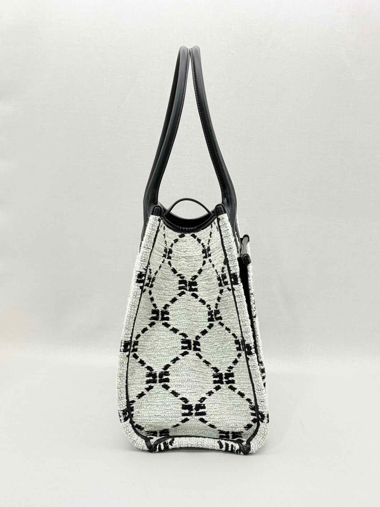 ELISABETTA FRANCHI White & Black EF Monogram Tote Bag
