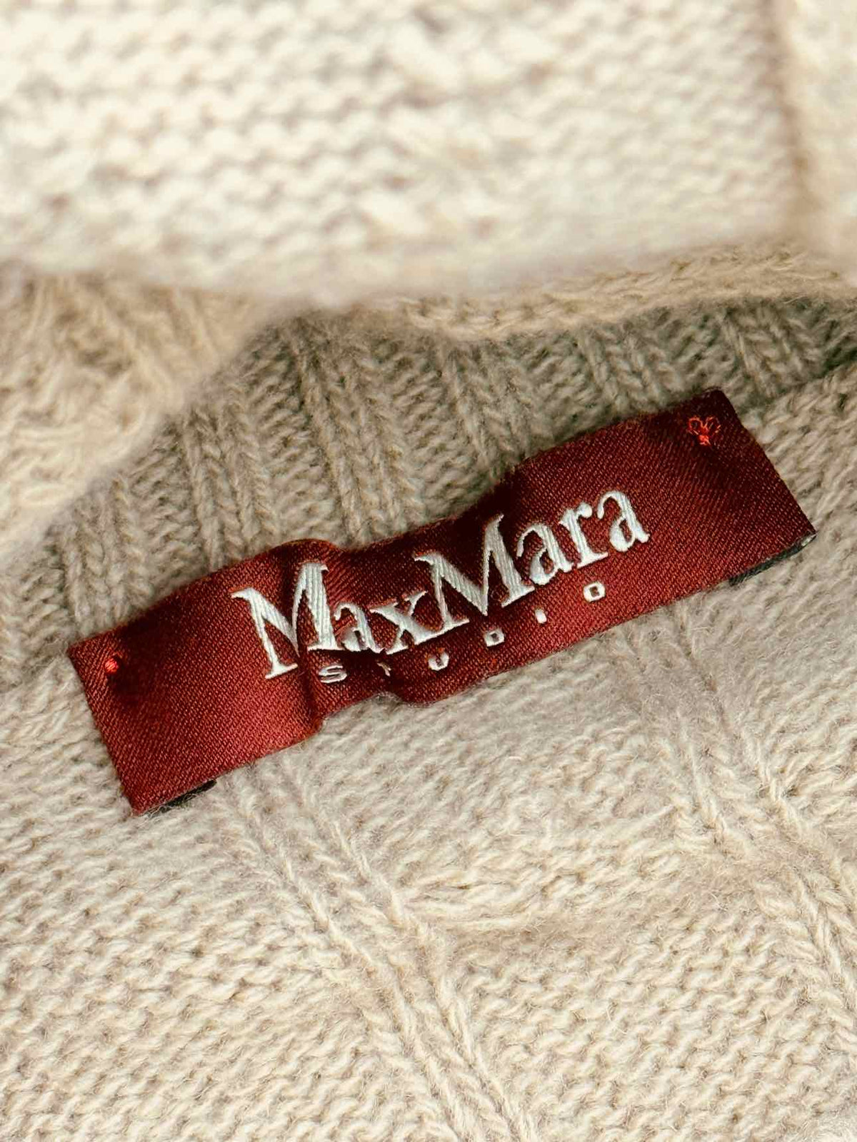 MAX MARA Beige Cable Knit Size Medium Midi Dress
