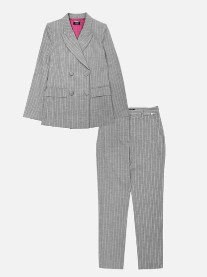 LIU-JO Grey & White Striped Jacket & Pants Outfit