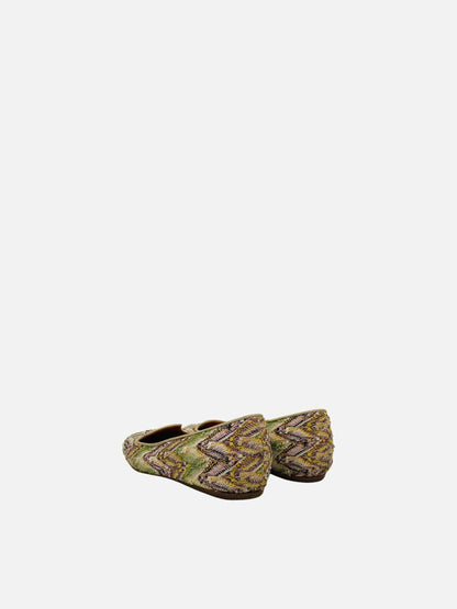 MISSONI Knit Gold Multicolor Zigzag Ballet Flats 38