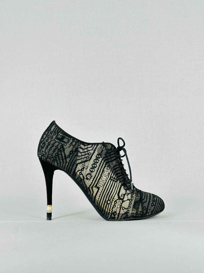 CHANEL Lace Up Black Mesh Size EU 40.5 Booties