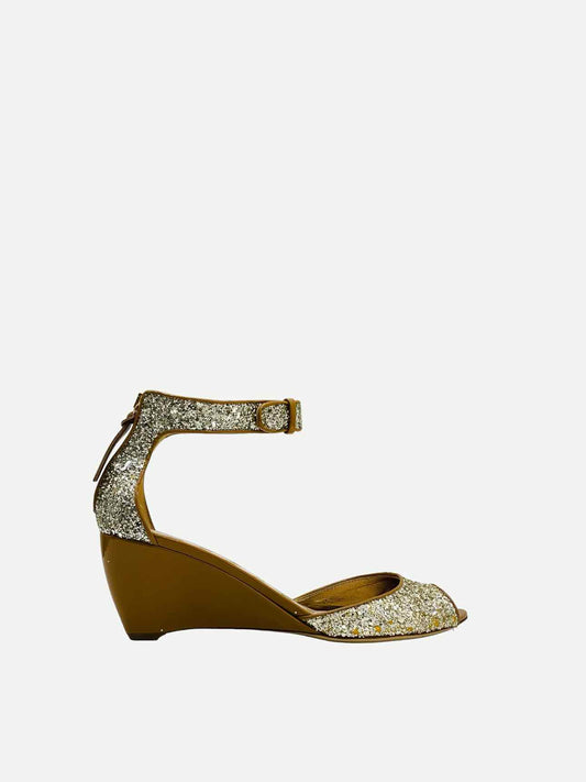 MIU MIU Ankle Strap Silver & Tan Wedges