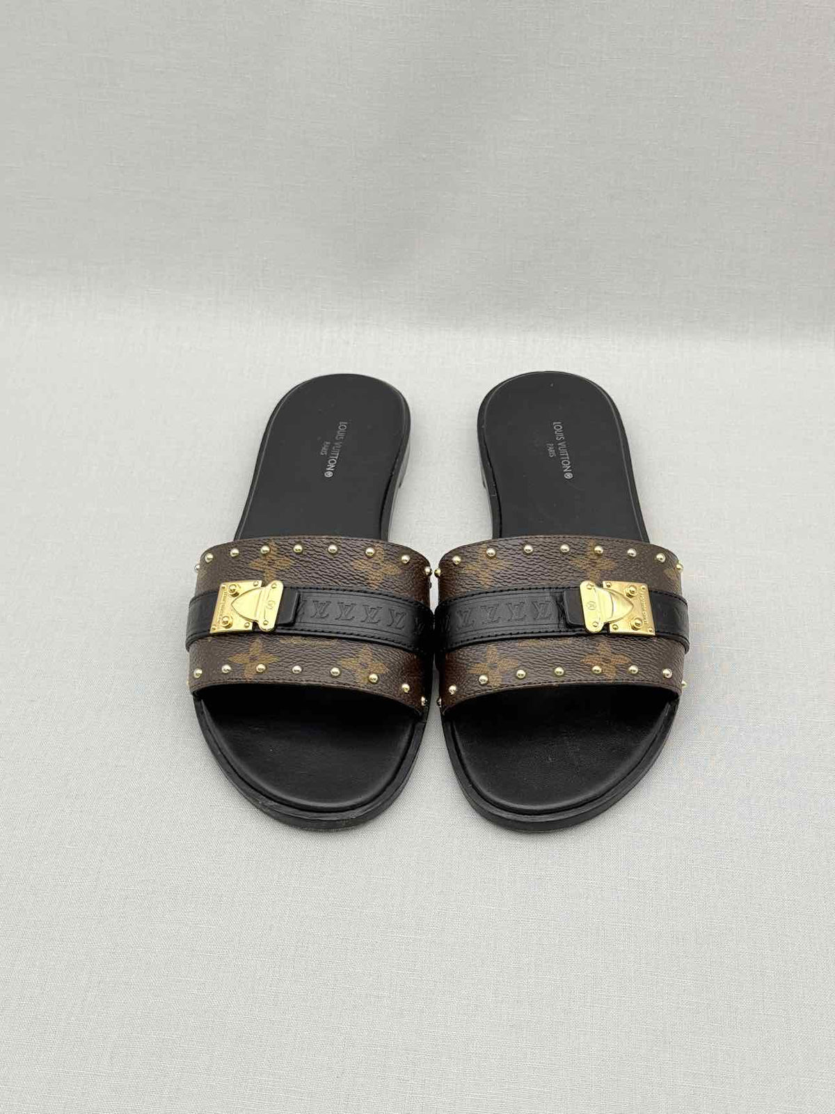 LOUIS VUITTON LOCK IT Brown & Black Size EU 37.5 Slides