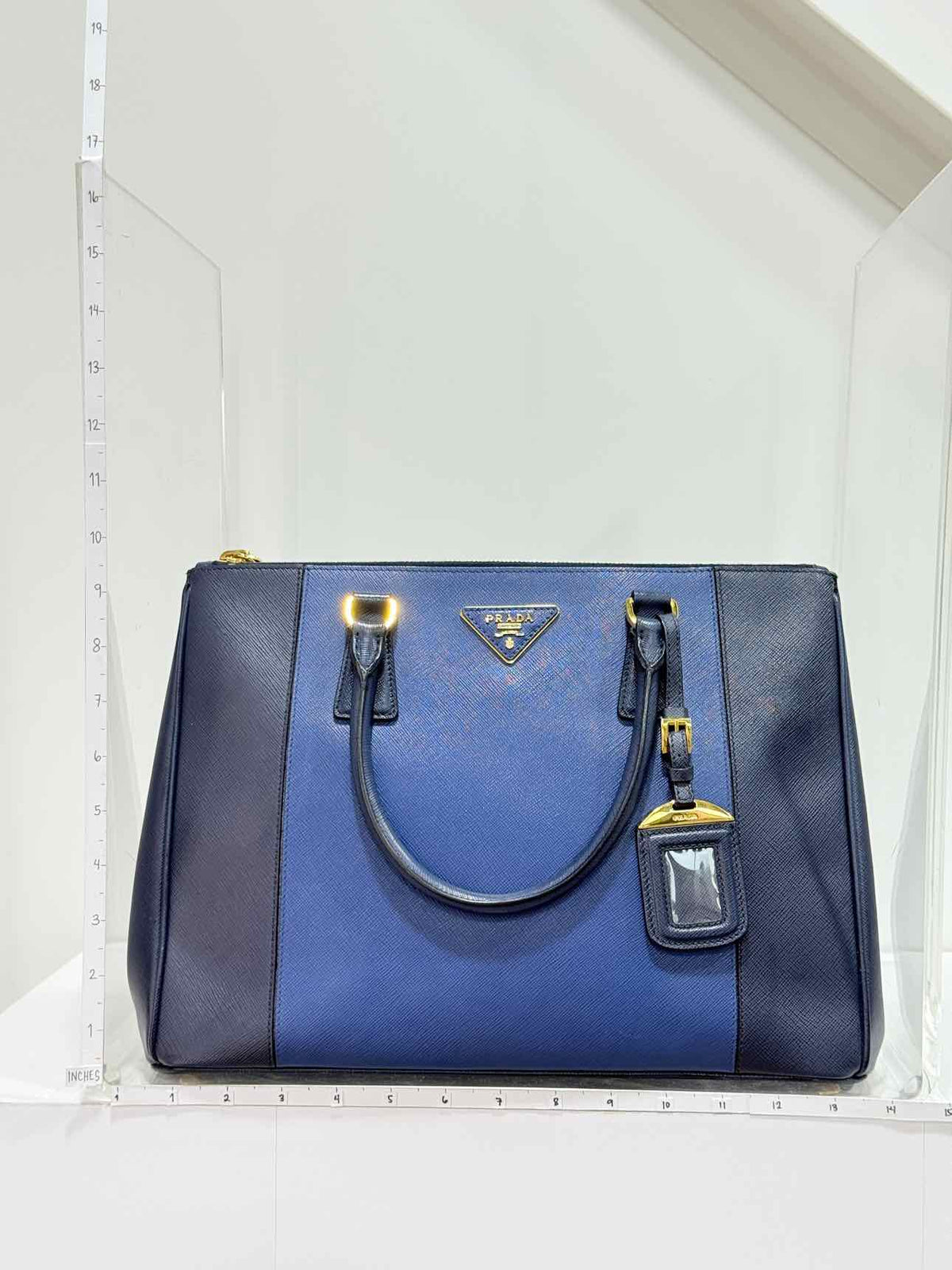 PRADA Double Zip Navy Blue Tote Bag