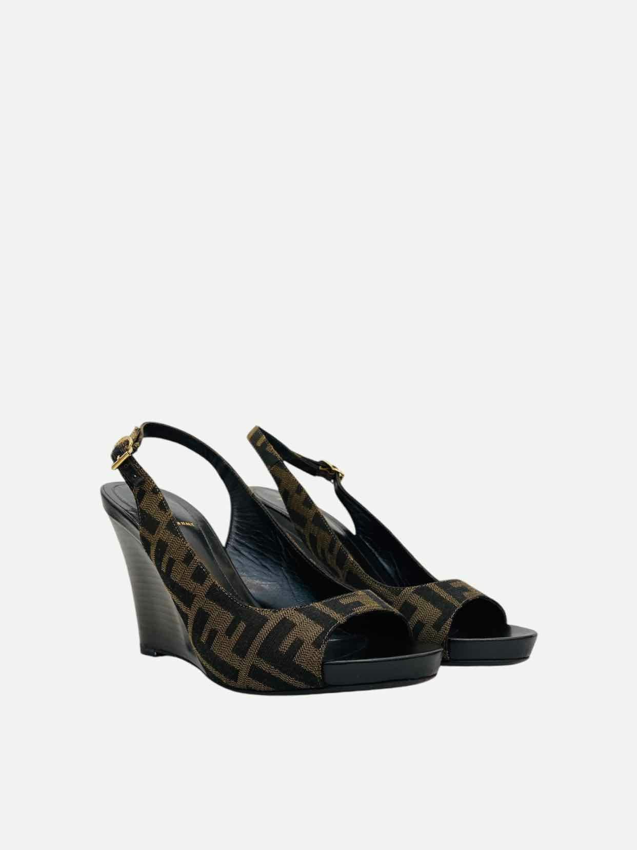 FENDI Slingback Black & Brown Size EU 39 Wedges