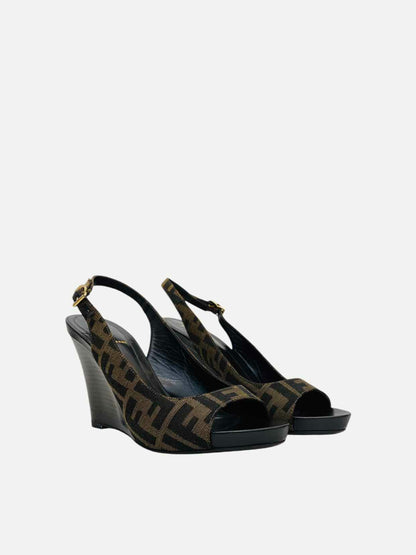 FENDI Slingback Black & Brown Size EU 39 Wedges