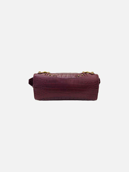 BALENCIAGA Cagole Burgundy Croc Embossed Leather Top Handle
