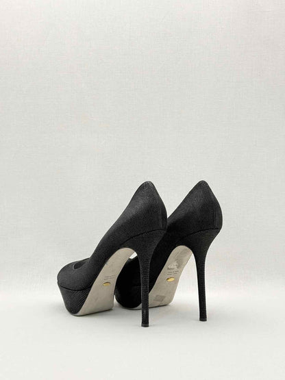 SERGIO ROSSI Black Lizard Embossed Size EU 41 Pumps