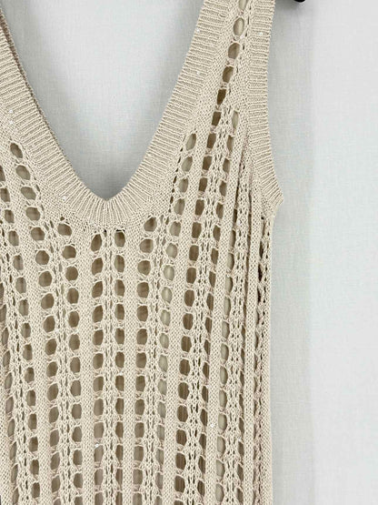 BRUNELLO CUCINELLI Beige Eyelet Size Medium Midi Dress