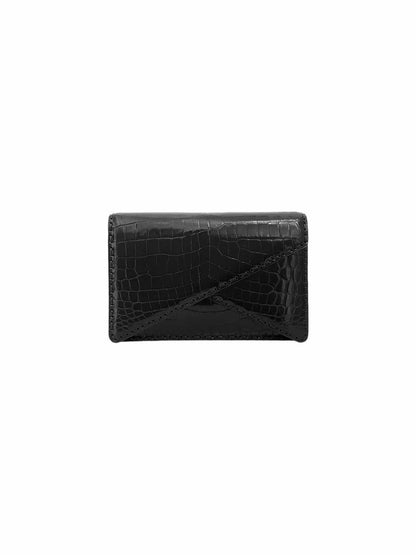 BOTTEGA VENETA Piano Black Croc Embossed Clutch