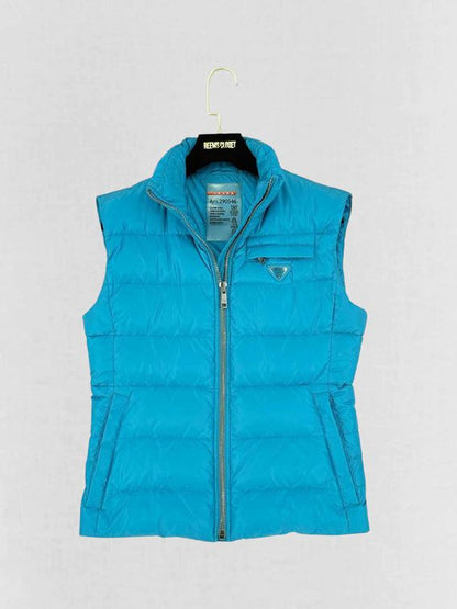PRADA Triangle Logo Blue Quilted Size US 4 Gilet