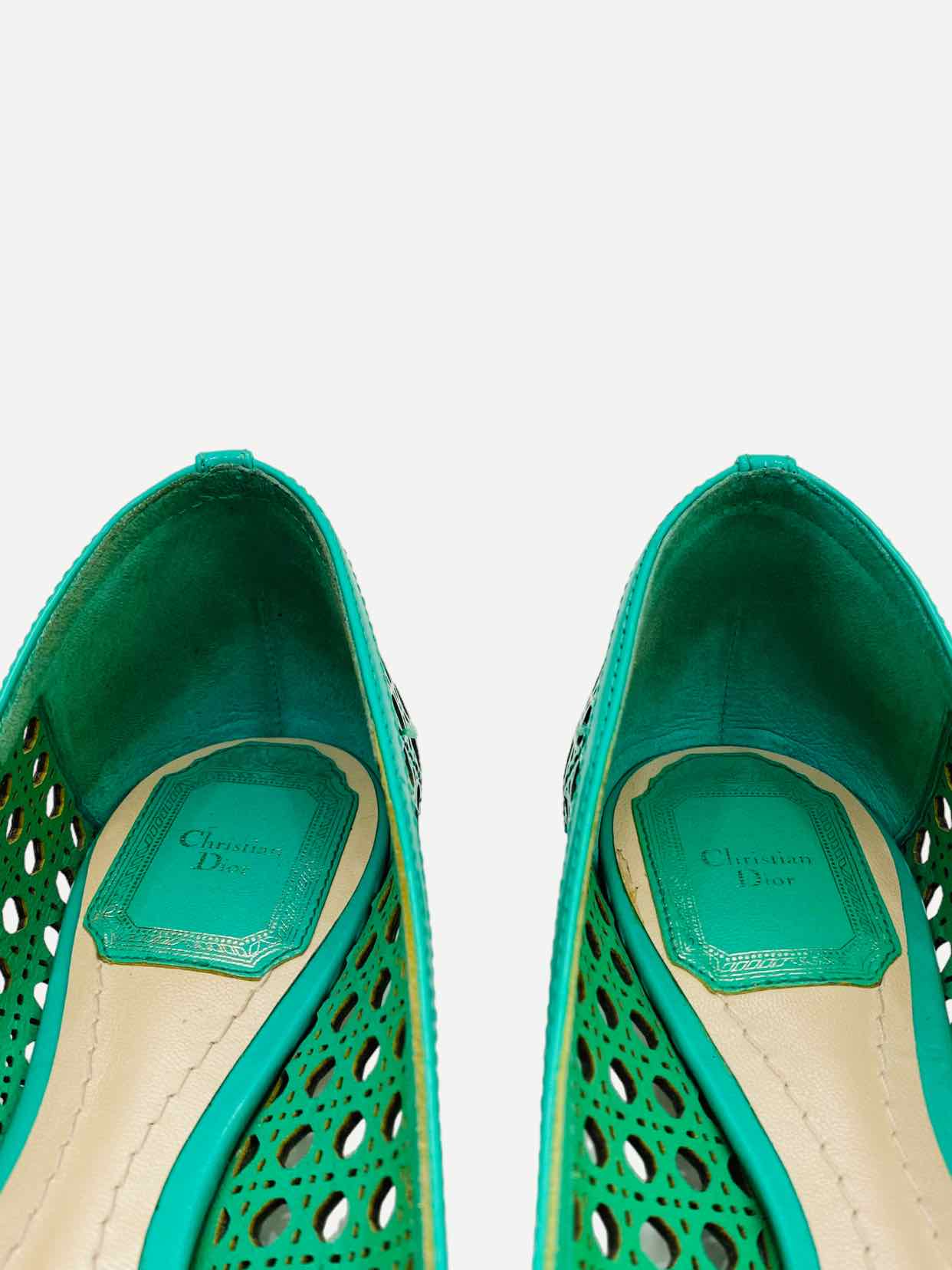 CHRISTIAN DIOR Pointed Toe Green Flats 35.5