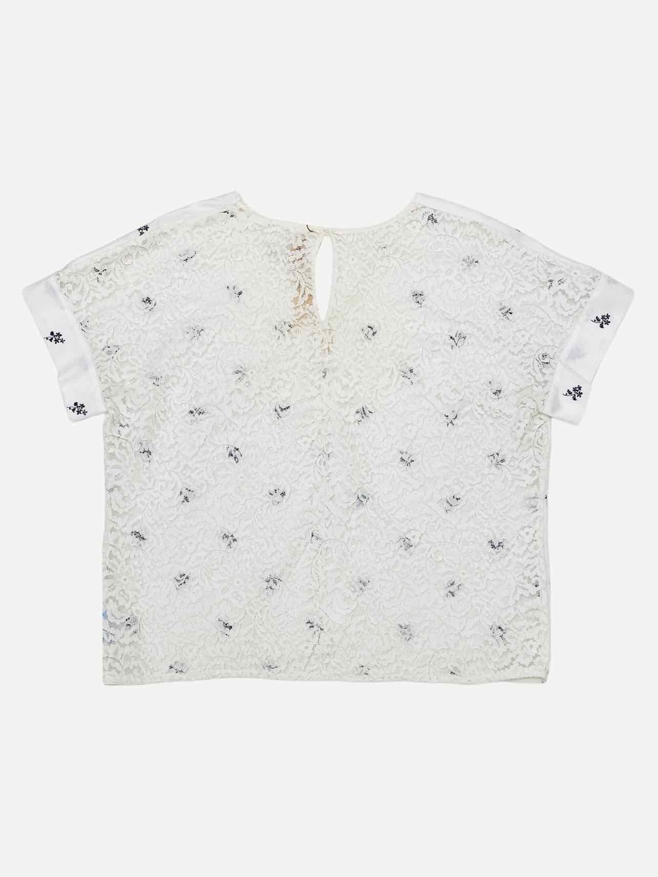 NO21 Short Sleeve White w/ Black Print Blouse