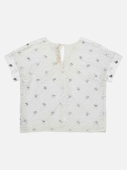 NO21 Short Sleeve White w/ Black Print Blouse