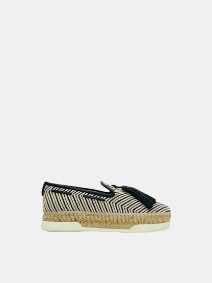 TOD'S Espadrille Black & Cream Flats 36.5