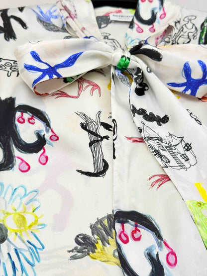 BALENCIAGA White Multicolor Printed Size US 6 Blouse