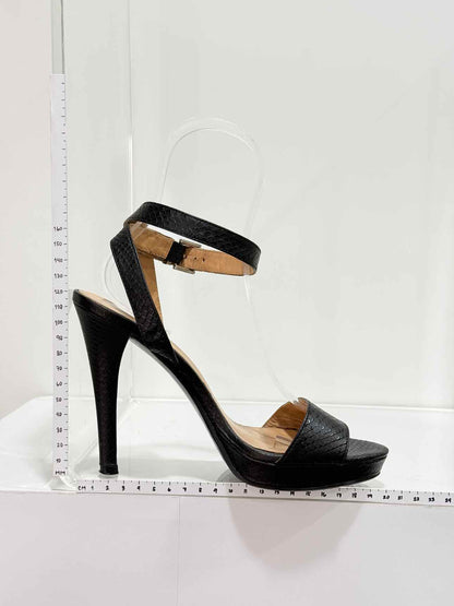 ARMANI JEANS Black Textured Size EU 38 Heeled Sandals