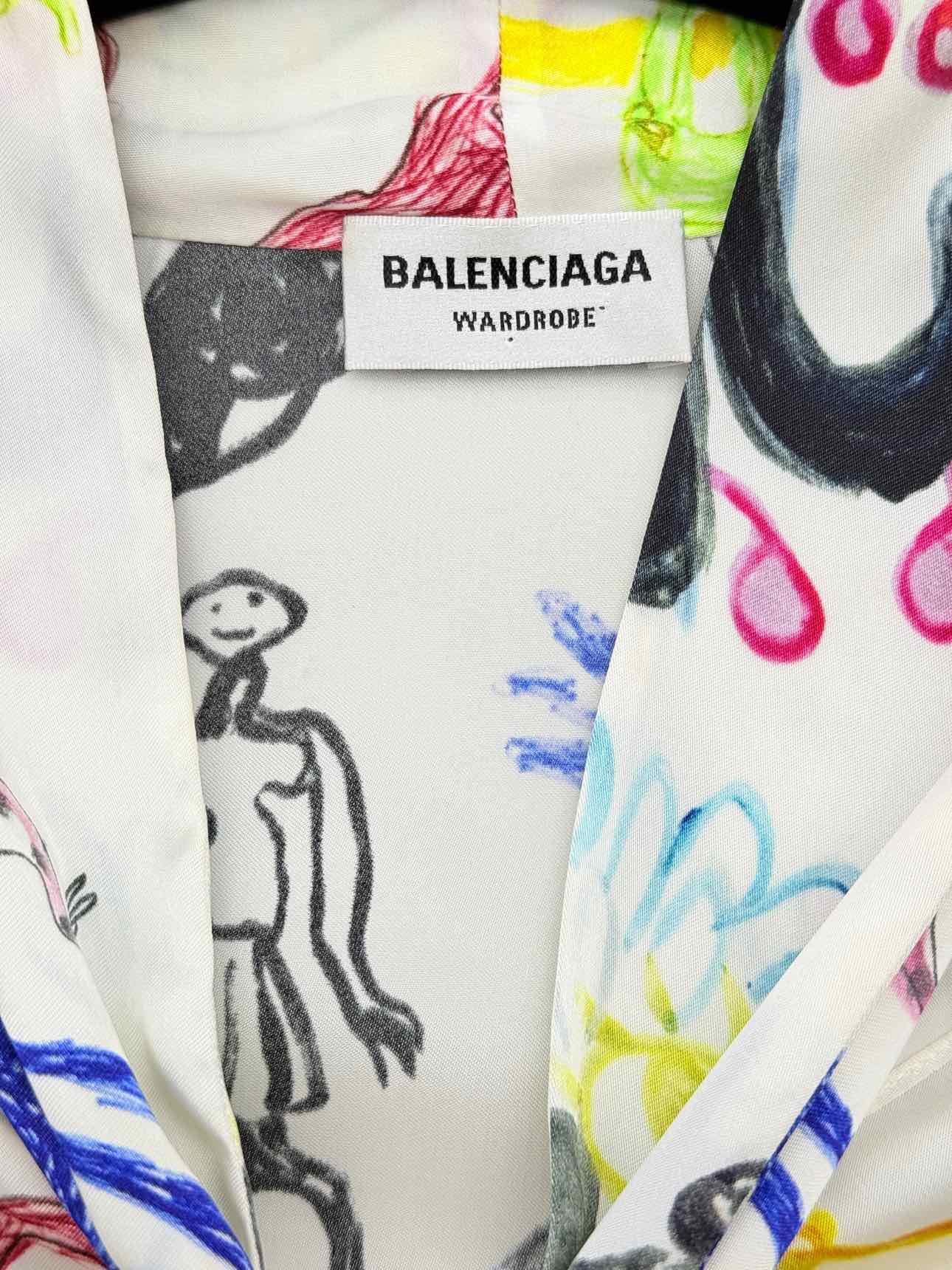 BALENCIAGA White Multicolor Printed Size US 6 Blouse