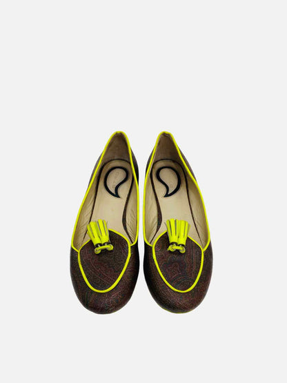 ETRO Ballet Brown & Yellow Paisley Print Flats