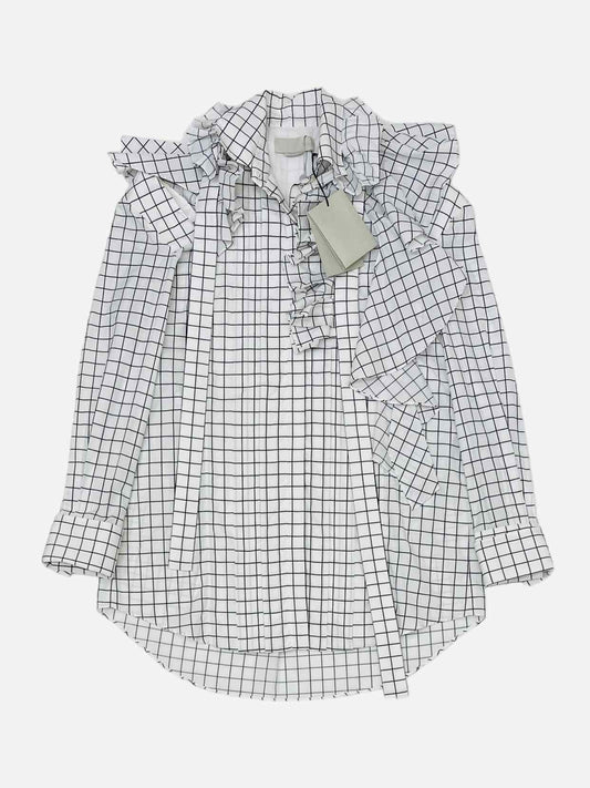 MONSE Cutout Sleeve White & Black Plaid Shirt