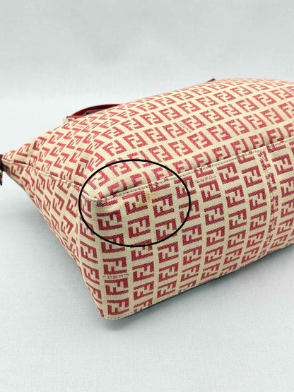 FENDI Shopping Cream & Burgundy Zucchino Tote Bag