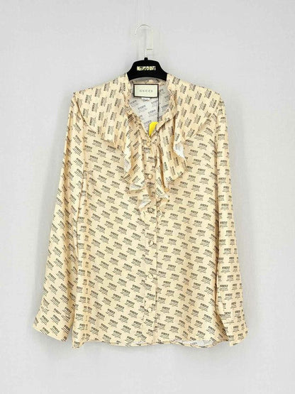 GUCCI Gold w/ Black Invite Stamp Print Size US 6 Shirt