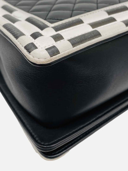 CHANEL Boy Black & White Checkerboard Trim Shoulder Bag