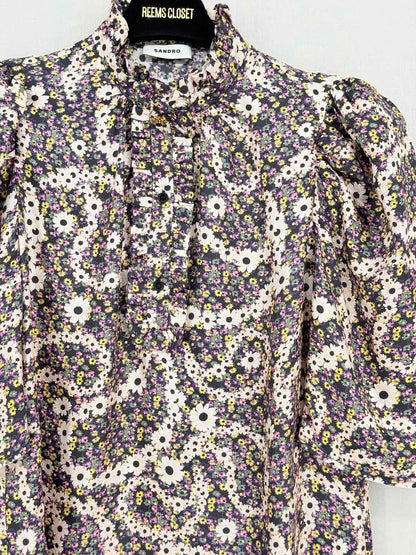 SANDRO Black Multicolor Floral Size Medium Blouse