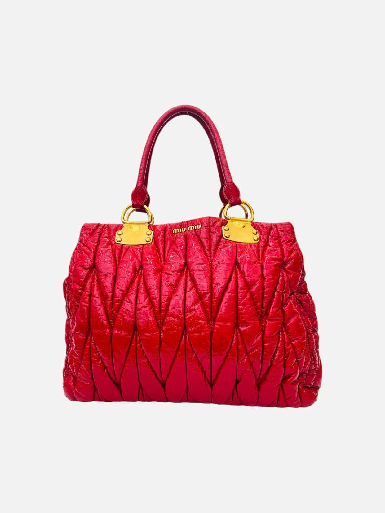 MIU MIU Shopping Red Matelasse Tote Bag