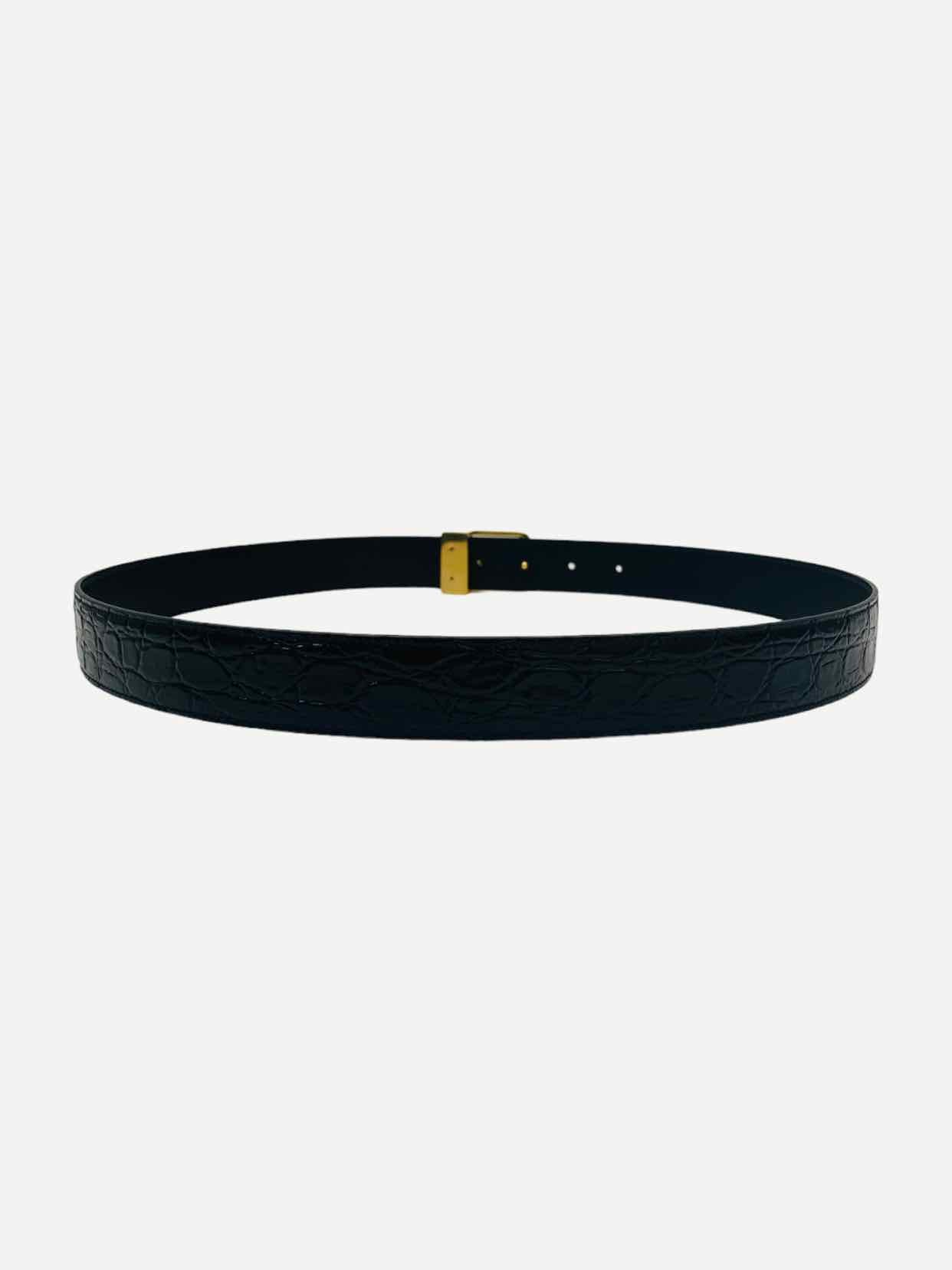 SAINT LAURENT Logo Buckle Black Belt